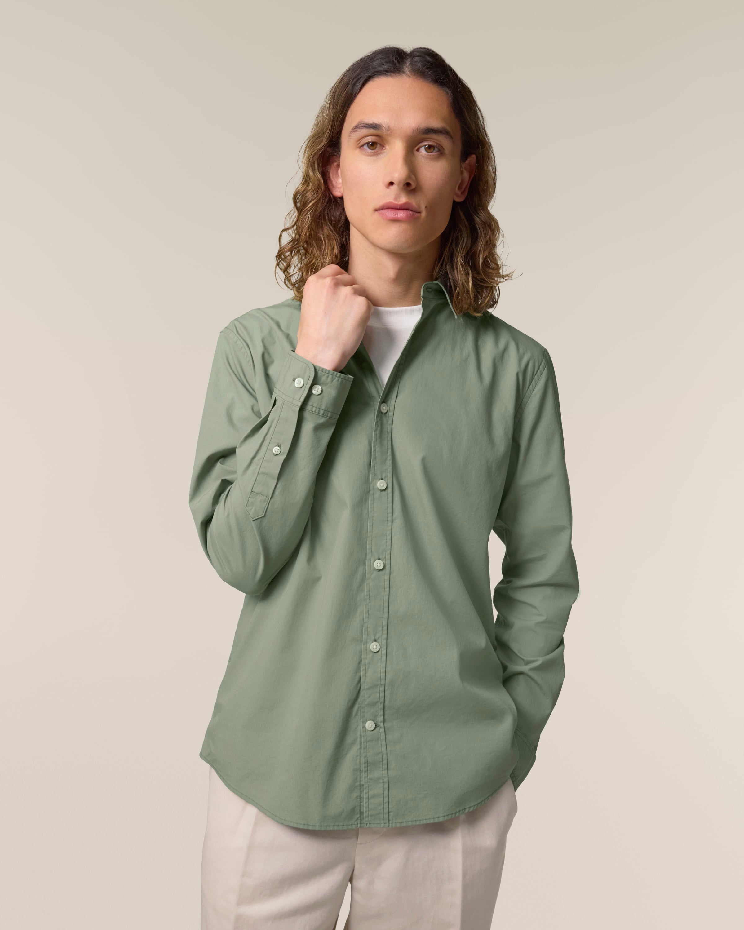 Organic Poplin Long Sleeve Shirt: Mens -