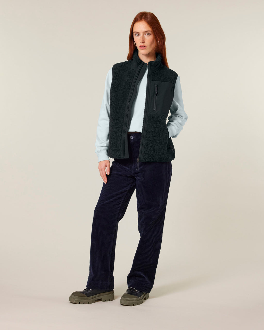 Recycled Sherpa Fleece Bodywarmer: Unisex XXS Black XXS / Black XXS / Desert Dust XS / Black XS / Desert Dust S / Black S / Desert Dust M / Black M / Desert Dust L / Black L / Desert Dust XL / Black XL / Desert Dust 2XL / Black 2XL / Desert Dust 3XL / Black 3XL / Desert Dust