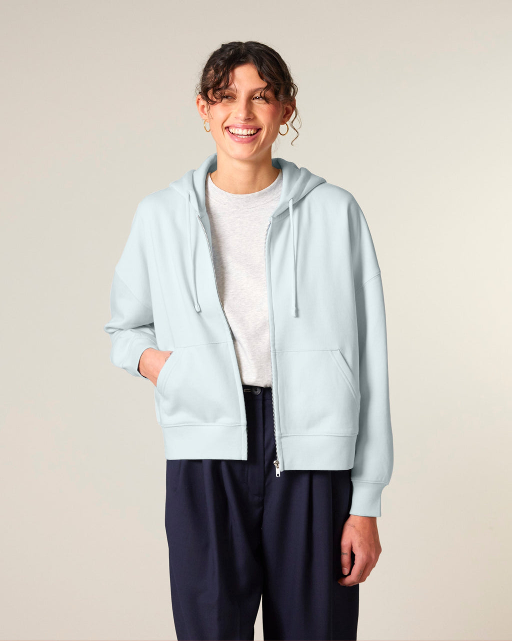 Organic Dropped Shoulder Zipped Hoodie: Womens - - High-Quality </p>