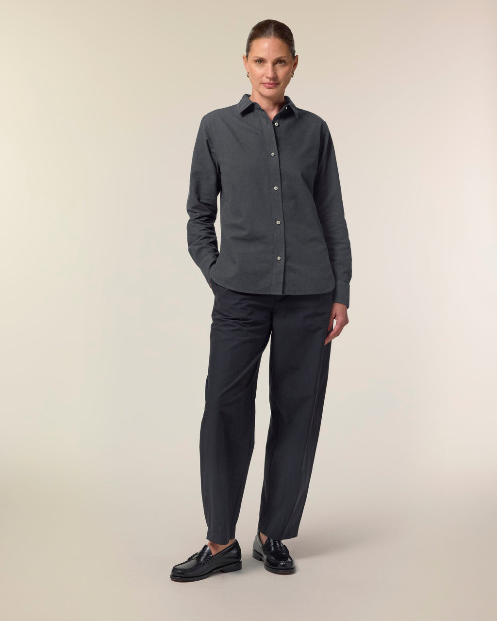 Organic Cotton Oxford Long Sleeve Shirt: Womens -