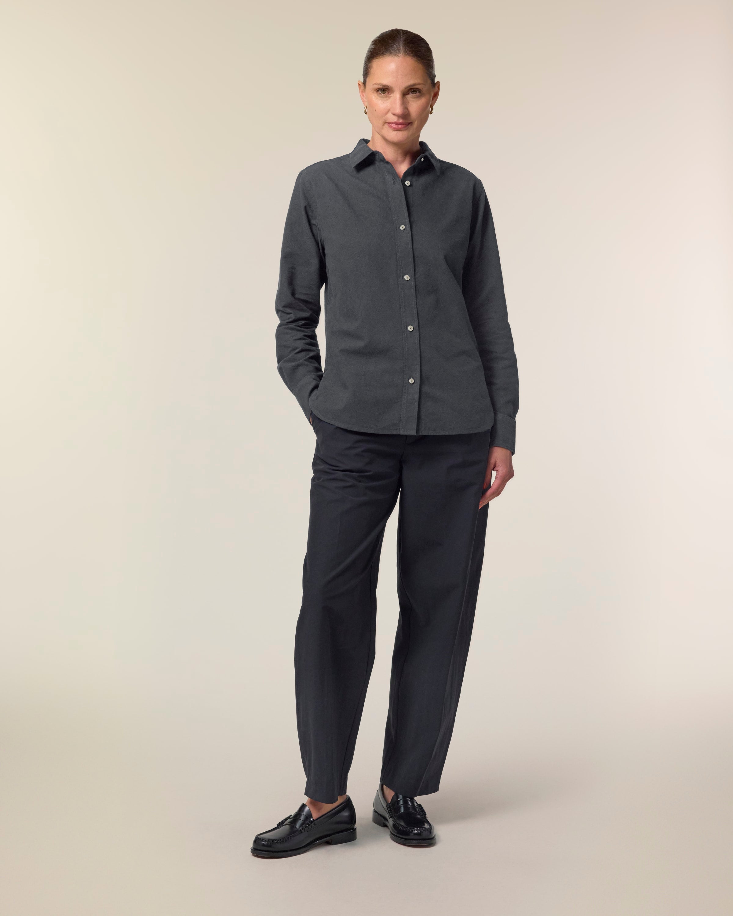 Organic Cotton Oxford Long Sleeve Shirt: Womens -