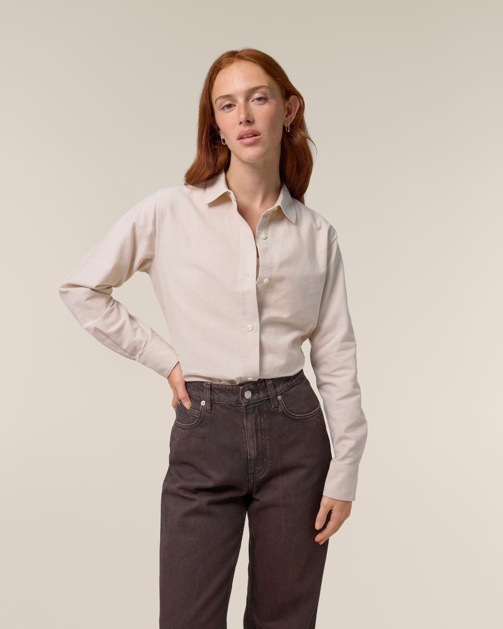 Organic Cotton Oxford Long Sleeve Shirt: Womens -