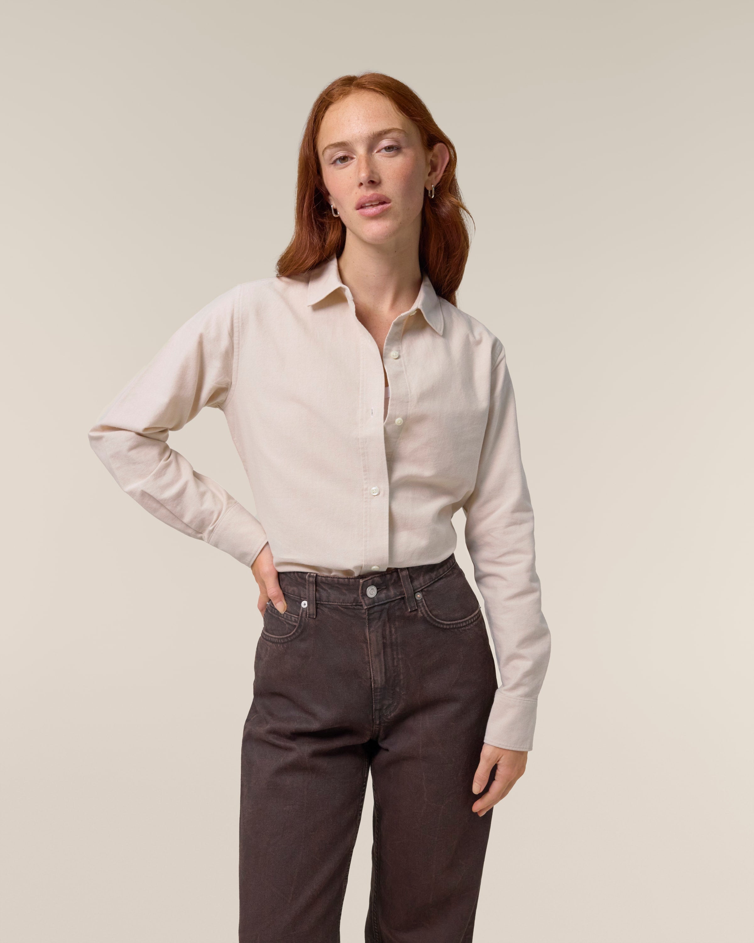 Organic Cotton Oxford Long Sleeve Shirt: Womens -