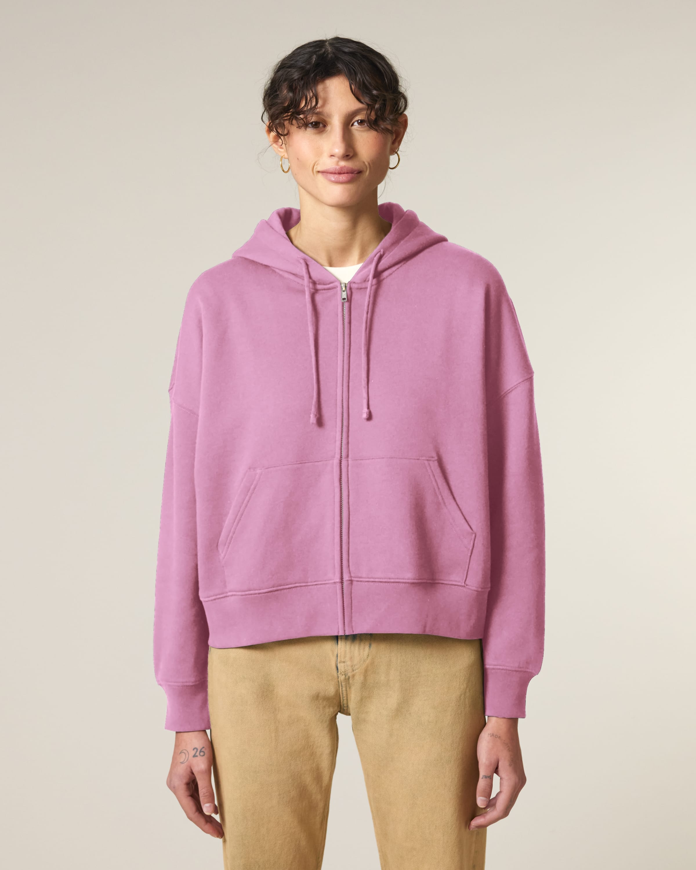 Organic Dropped Shoulder Zipped Hoodie: Womens - - High-Quality </p>