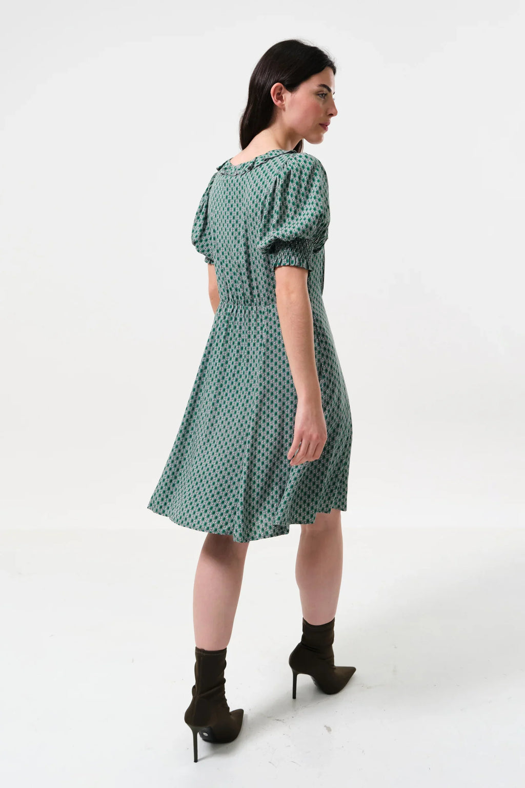 Solyne Flower Tile Print Mini Dress Dresses 8 Teal 8 / Teal 10 / Teal 12 / Teal 14 / Teal