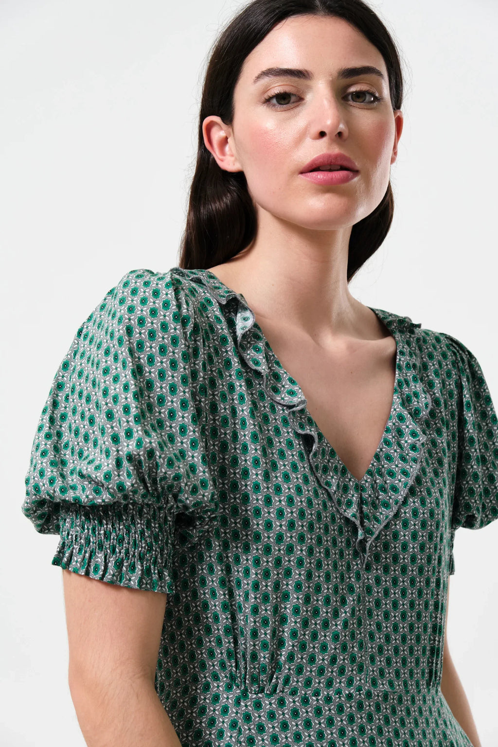 Solyne Flower Tile Print Mini Dress Dresses 8 Teal 8 / Teal 10 / Teal 12 / Teal 14 / Teal