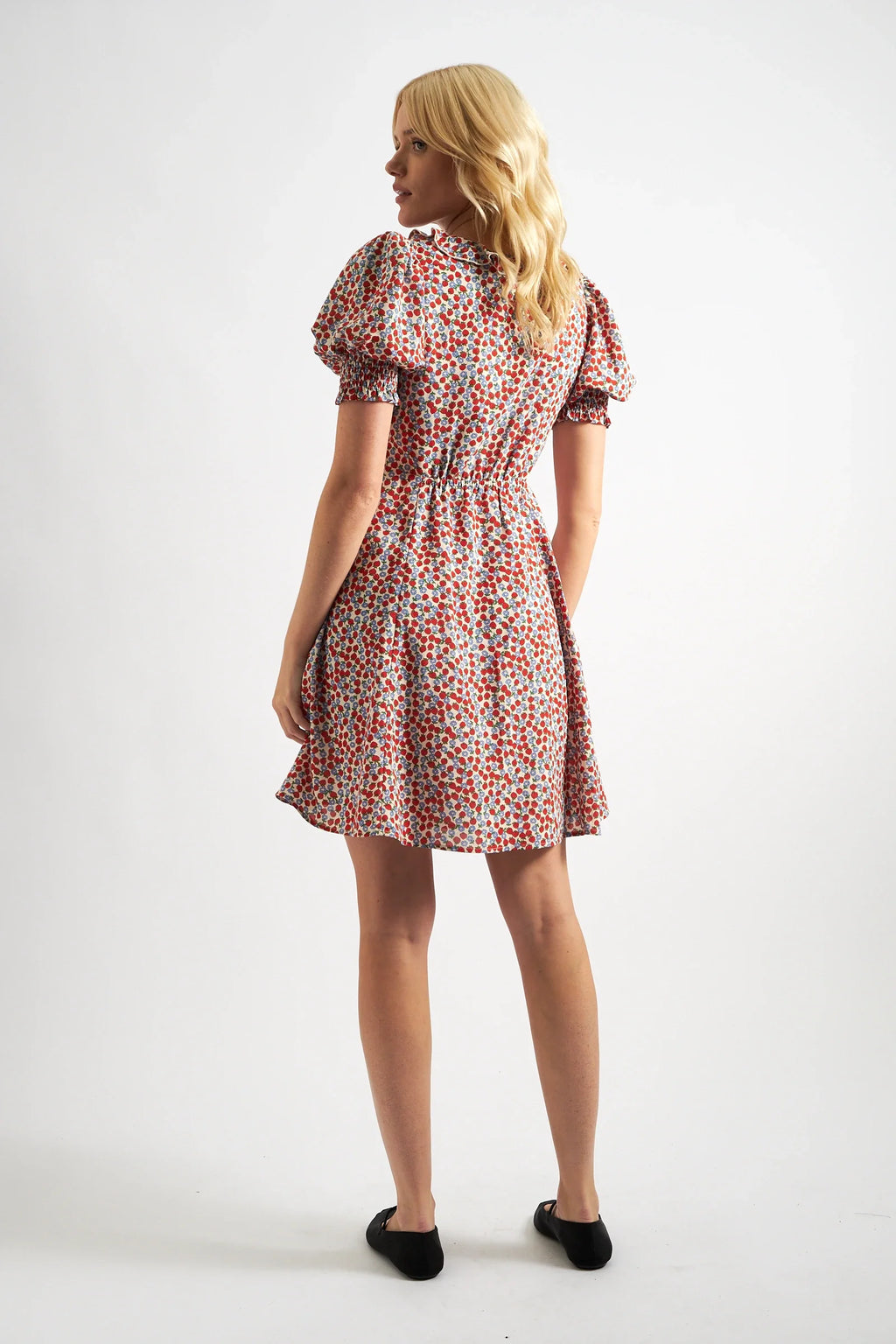 Solyne Strawberry Fields Print Frill V-Neck Mini Dress Dresses 8 Red/White 8 / Red/White 10 / Red/White 12 / Red/White 14 / Red/White 16 / Red/White