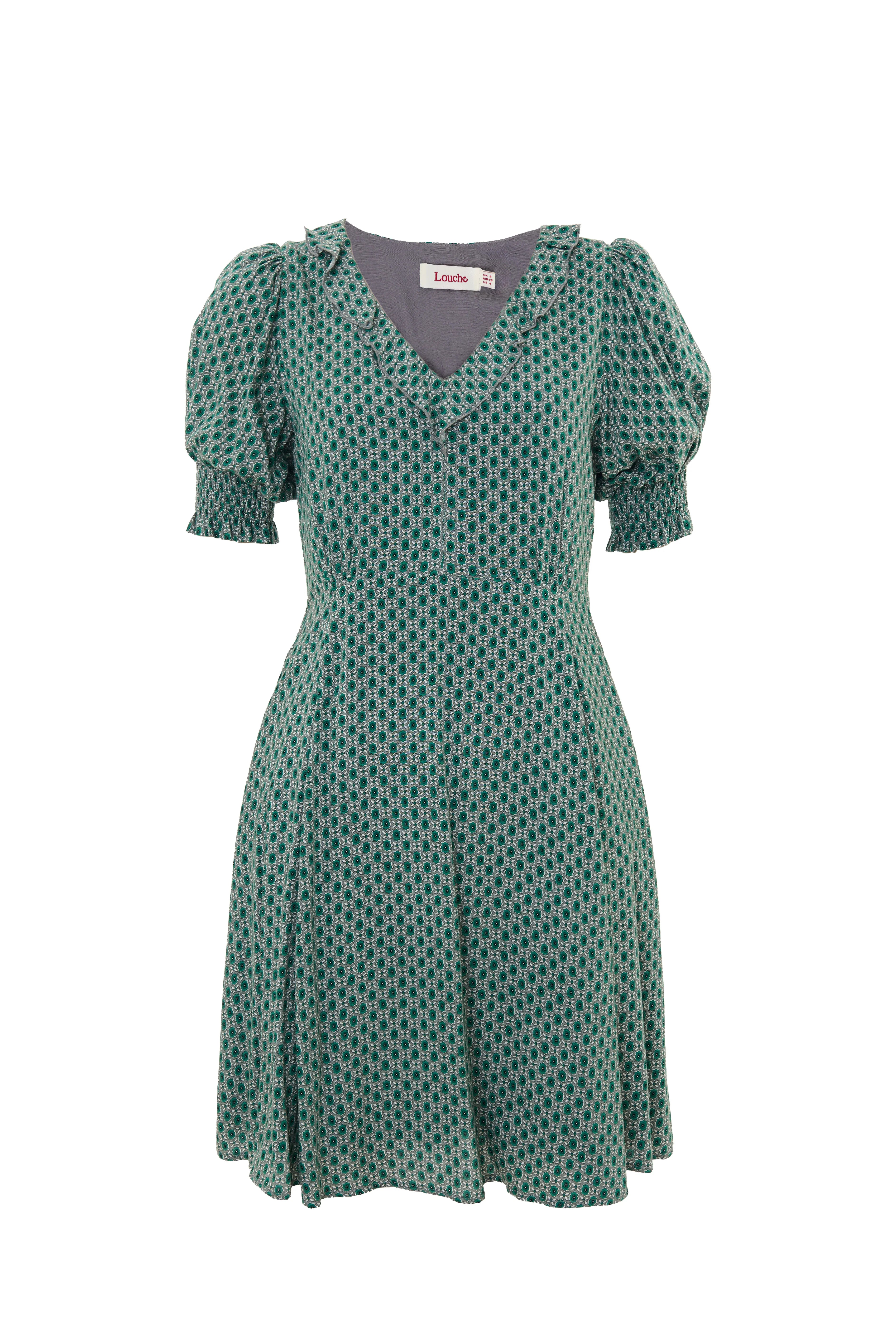Solyne Flower Tile Print Mini Dress Dresses 8 Teal 8 / Teal 10 / Teal 12 / Teal 14 / Teal