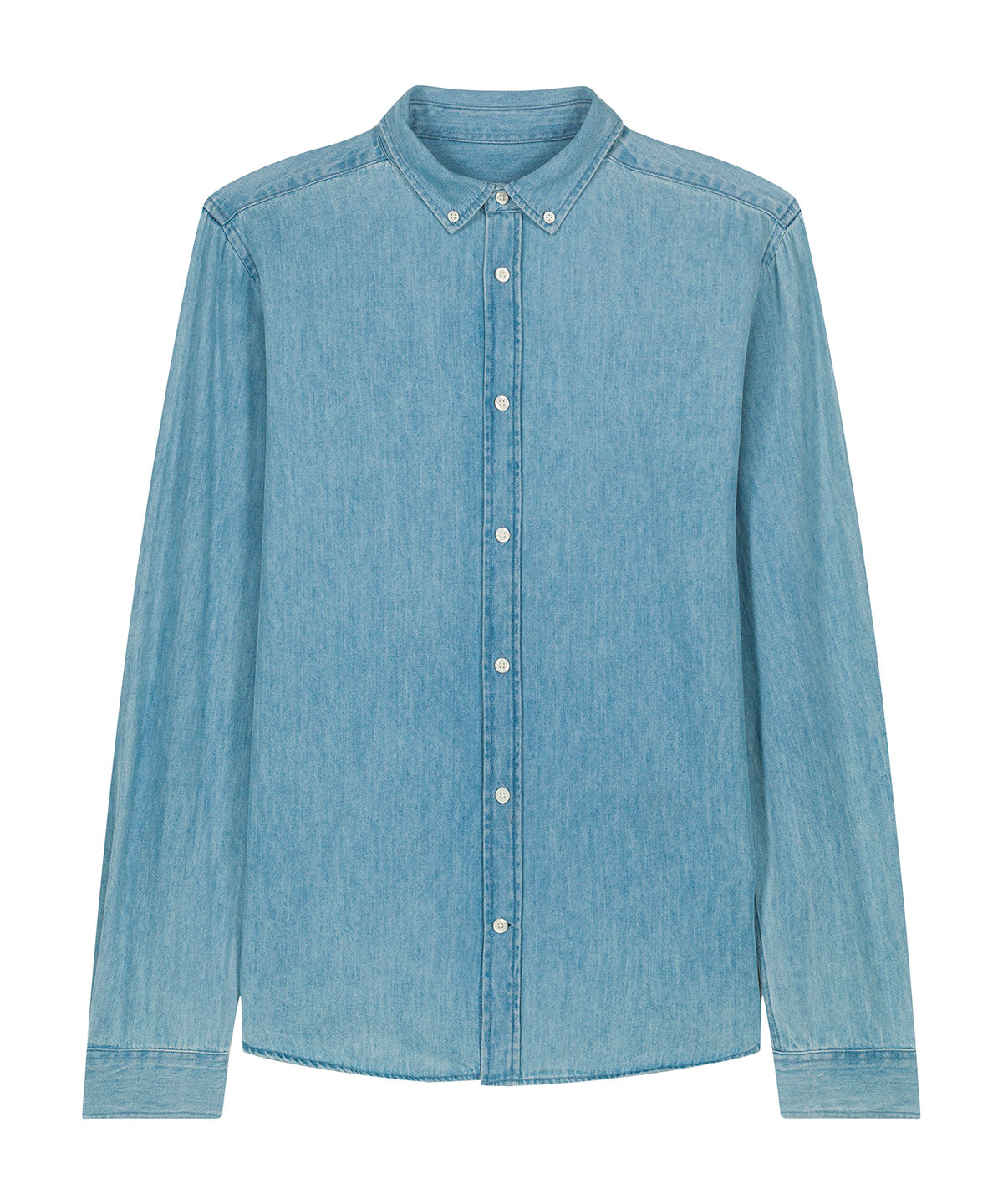 Organic Cotton Long Sleeve Denim Shirt: Mens S Light Wash S / Light Wash M / Light Wash L / Light Wash XL / Light Wash 2XL / Light Wash 3XL / Light Wash S / Mid Wash M / Mid Wash L / Mid Wash XL / Mid Wash 2XL / Mid Wash 3XL / Mid Wash
