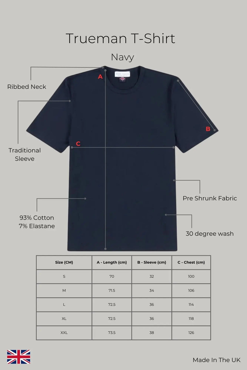 Trueman Regular Fit T-Shirt - Navy Jersey tops S S M L XL XXL
