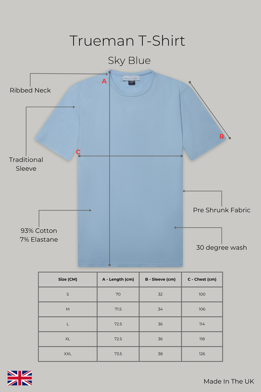 Trueman Regular Fit T-Shirt - Sky Blue Jersey tops S S M L XL XXL