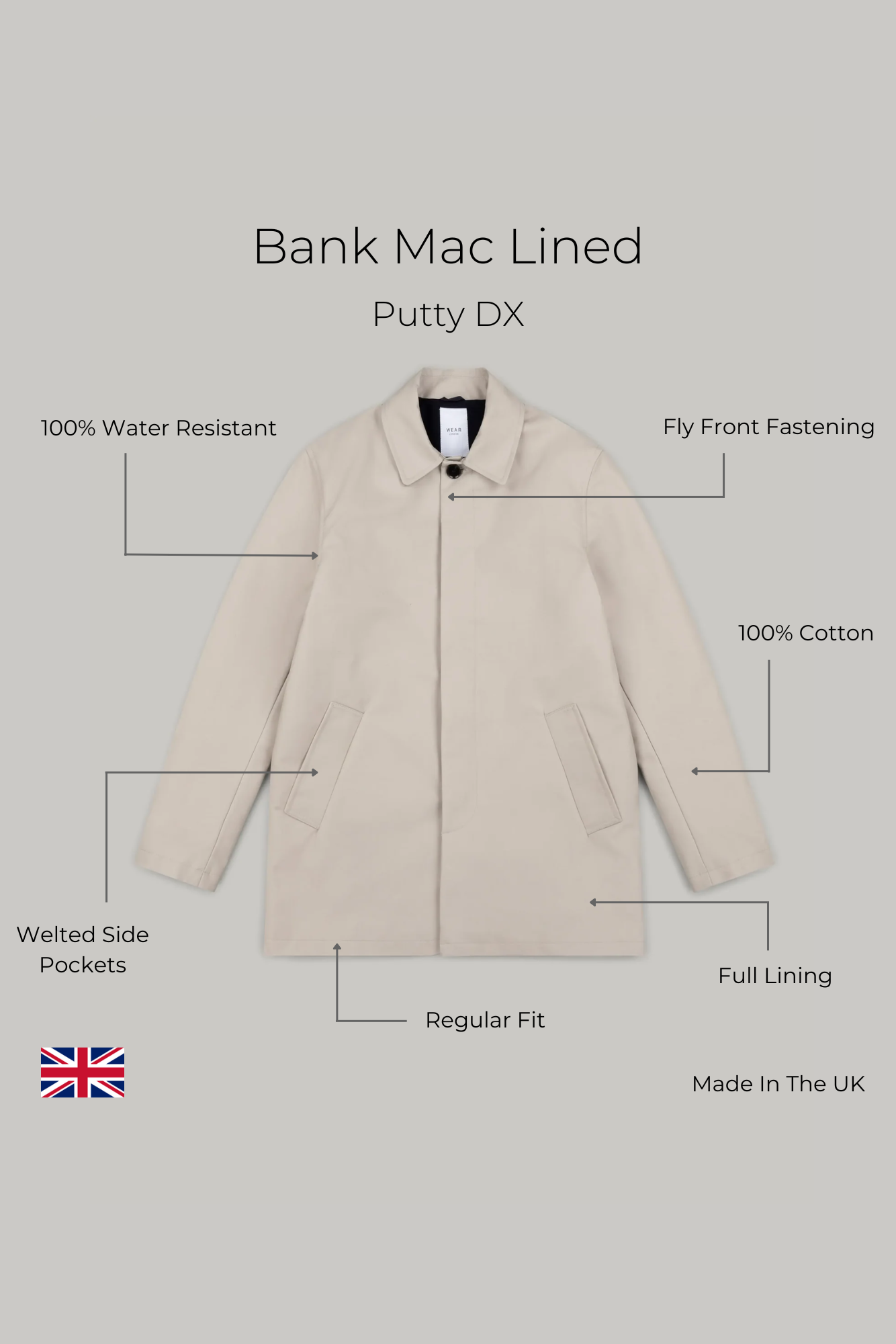 Bank Short Mac Lined - Putty DX Outerwear S S M L XL XXL