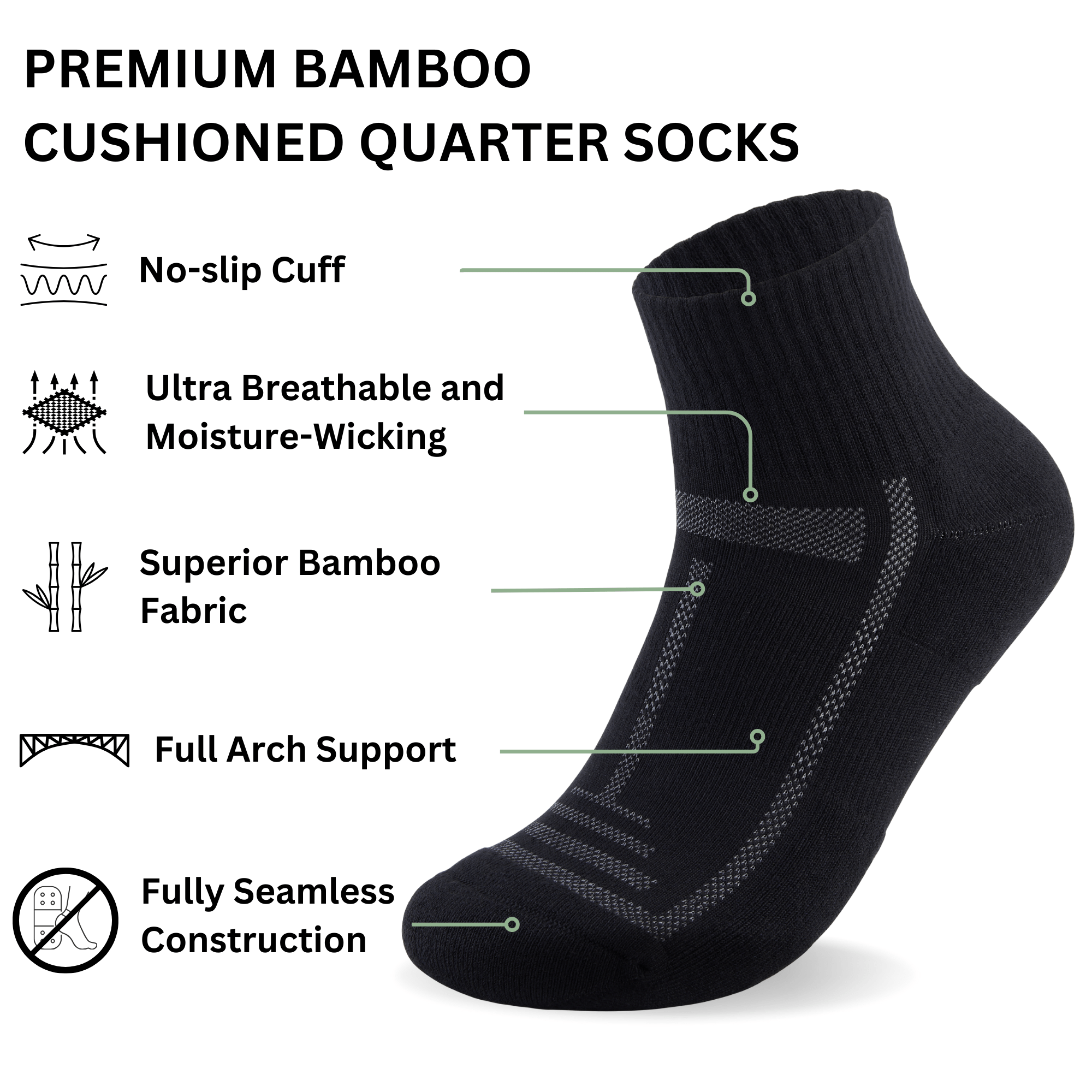 Bamboo Cushioned Quarter Socks Apparel 3 4-8 3 / 4-8 / Black 3 / 4-8 / White 3 / 4-8 / Grey 3 / 4-8 / Black/Grey/White 3 / 7-11 / Black 3 / 7-11 / White 3 / 7-11 / Grey 3 / 7-11 / Black/Grey/White