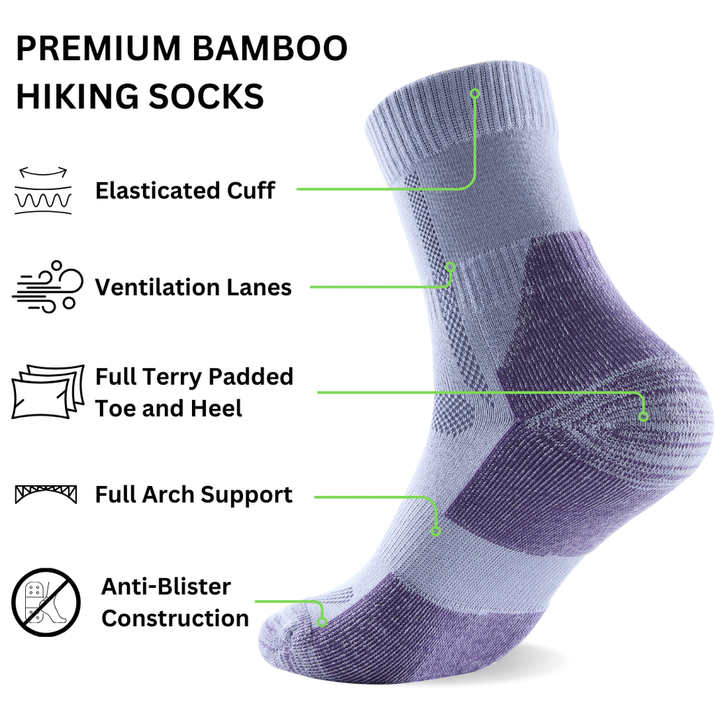 Bamboo Hiking Socks Apparel 3 UK 4-8 | US 6-10 3 / UK 4-8 | US 6-10 / Desert 3 / UK 4-8 | US 6-10 / Slate 3 / UK 4-8 | US 6-10 / Charcoal 3 / UK 4-8 | US 6-10 / River 3 / UK 4-8 | US 6-10 / Lavender 3 / UK 7-12 | US 8-13 / Desert 3 / UK 7-12 | US 8-13 / Slate 3 / UK 7-12 | US 8-13 / Charcoal 3 / UK 7-12 | US 8-13 / River 3 / UK 7-12 | US 8-13 / Forest