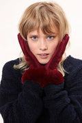 Louche Emer Faux Suede And Fur Cuffed Touch Screen Gloves - Burgundy gloves Burgundy Burgundy