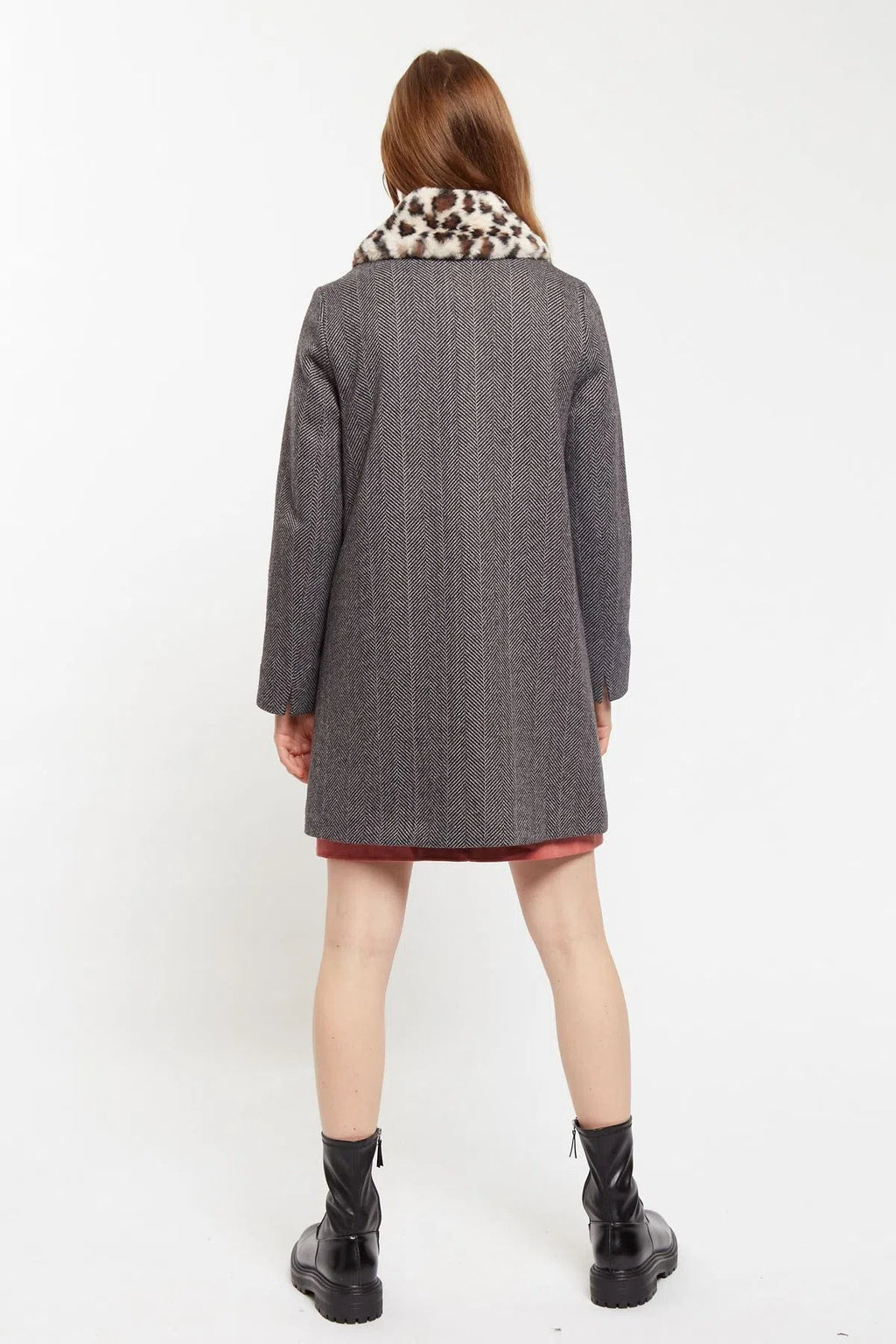 Dryden Herringbone Faux Fur Collar A Line Coat Coats 8 8 10 12 14 16