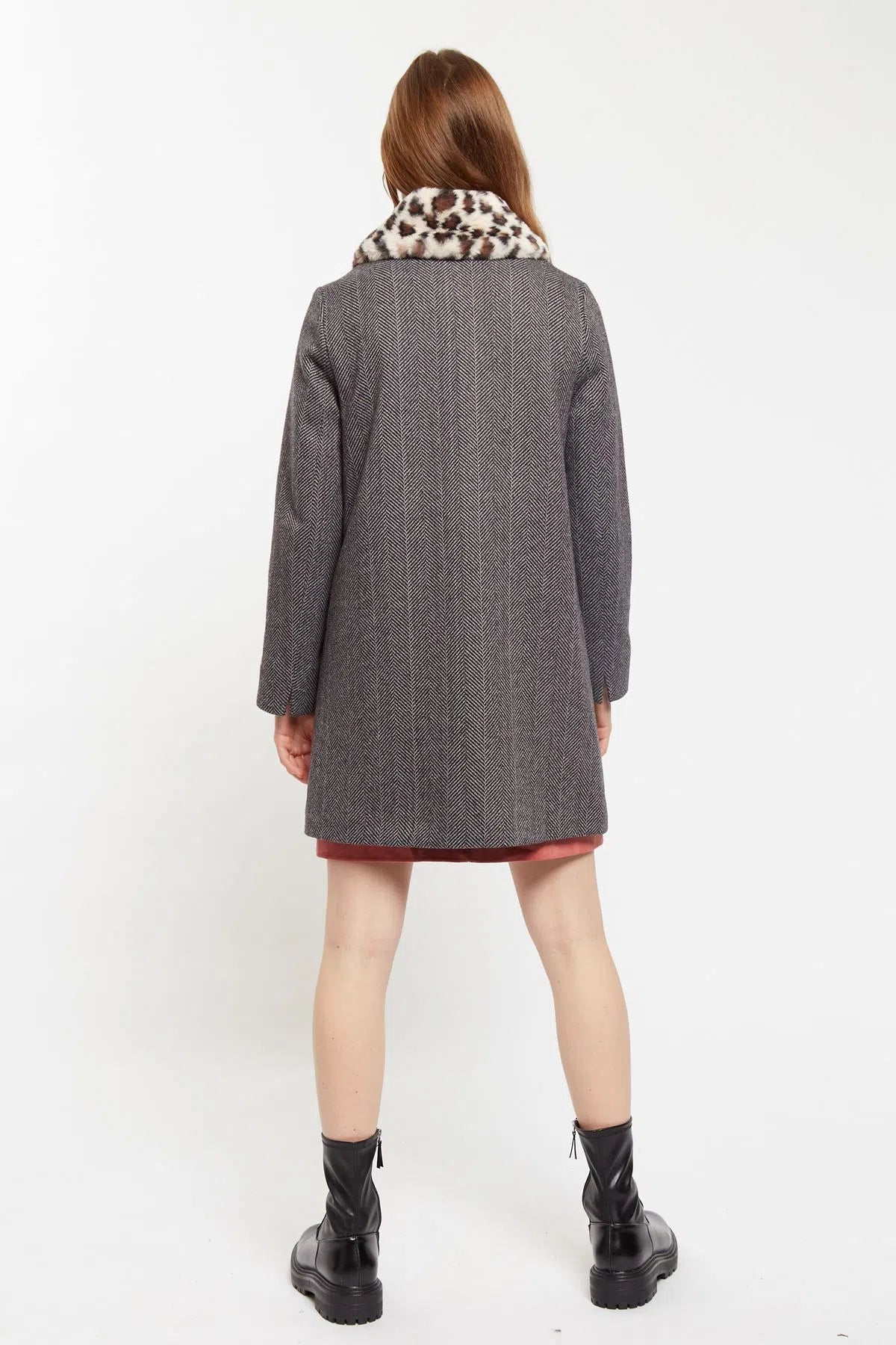 Dryden Herringbone Faux Fur Collar A Line Coat Coats 8 8 10 12 14 16