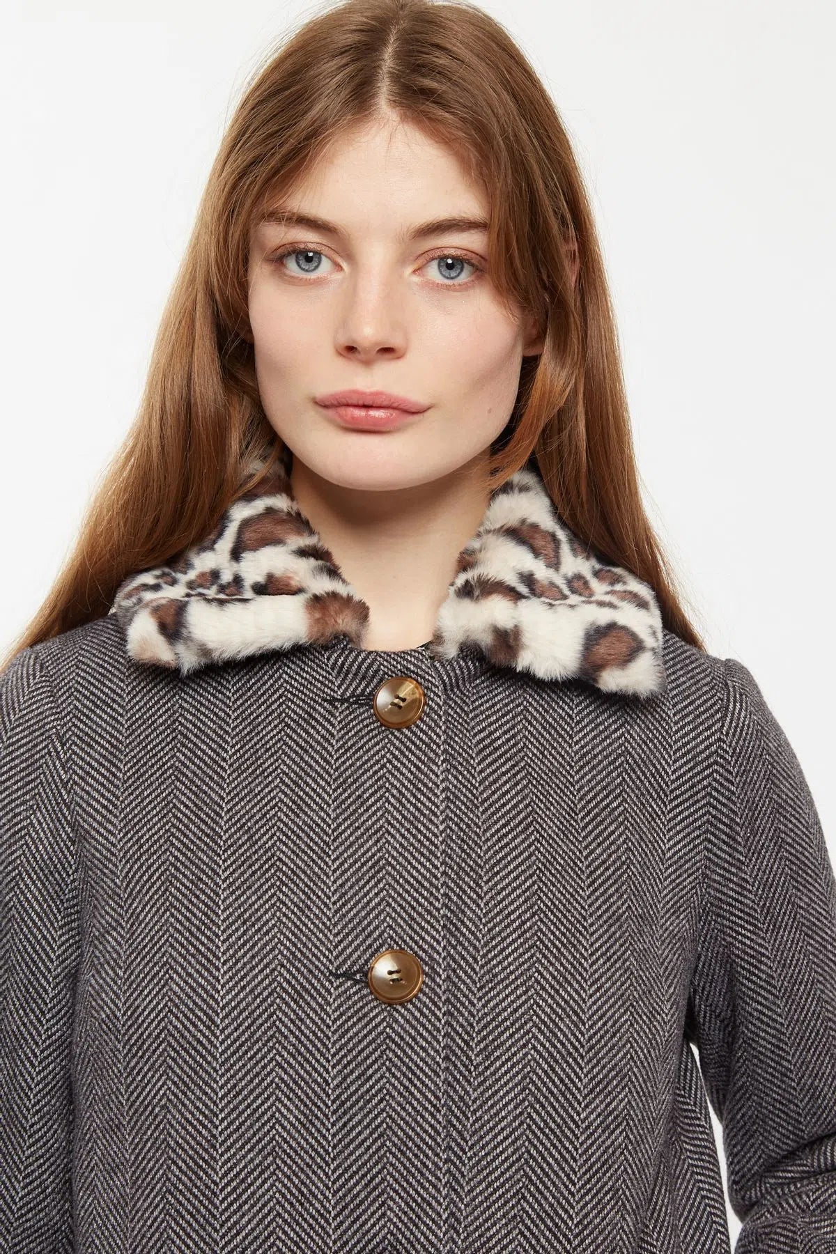 Dryden Herringbone Faux Fur Collar A Line Coat Coats 8 8 10 12 14 16
