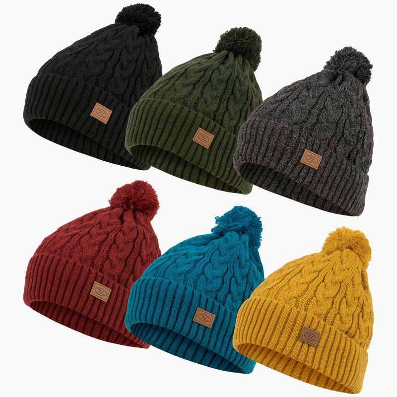 Highlander Beira Lined Bobble Hat (Various Colours) Charcoal marl Charcoal marl Ocean Blue Dark Red Black