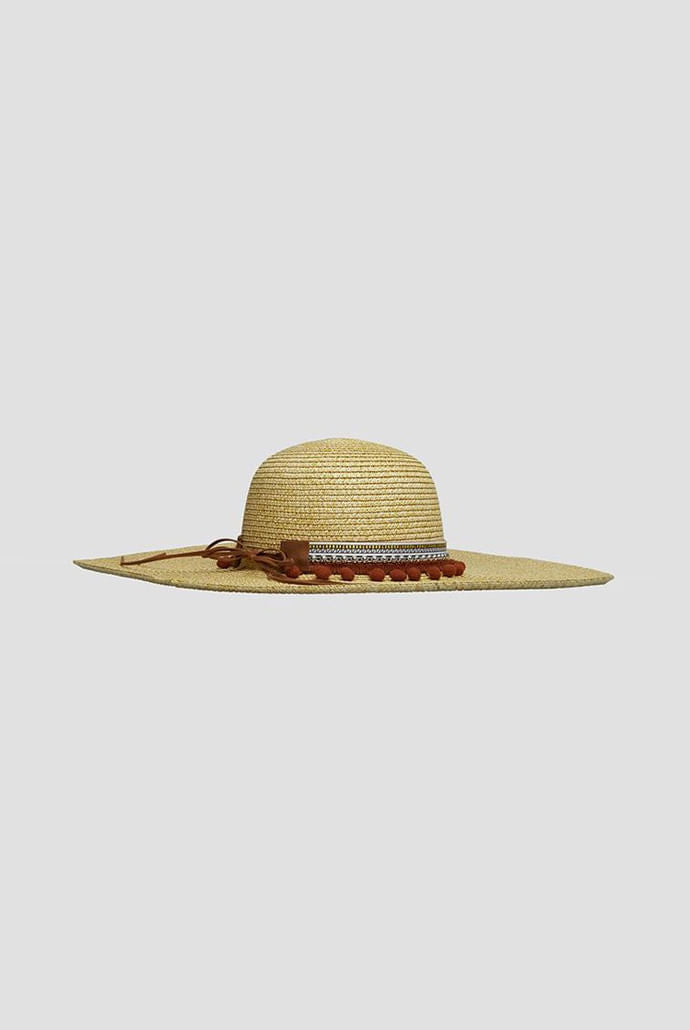Louche January Large Brim Straw Hat With Pom Trim Hats One Size One Size