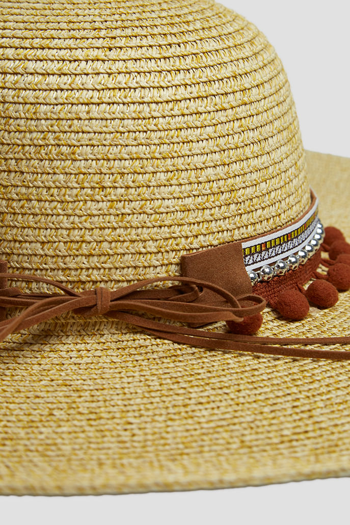 Louche January Large Brim Straw Hat With Pom Trim Hats One Size One Size