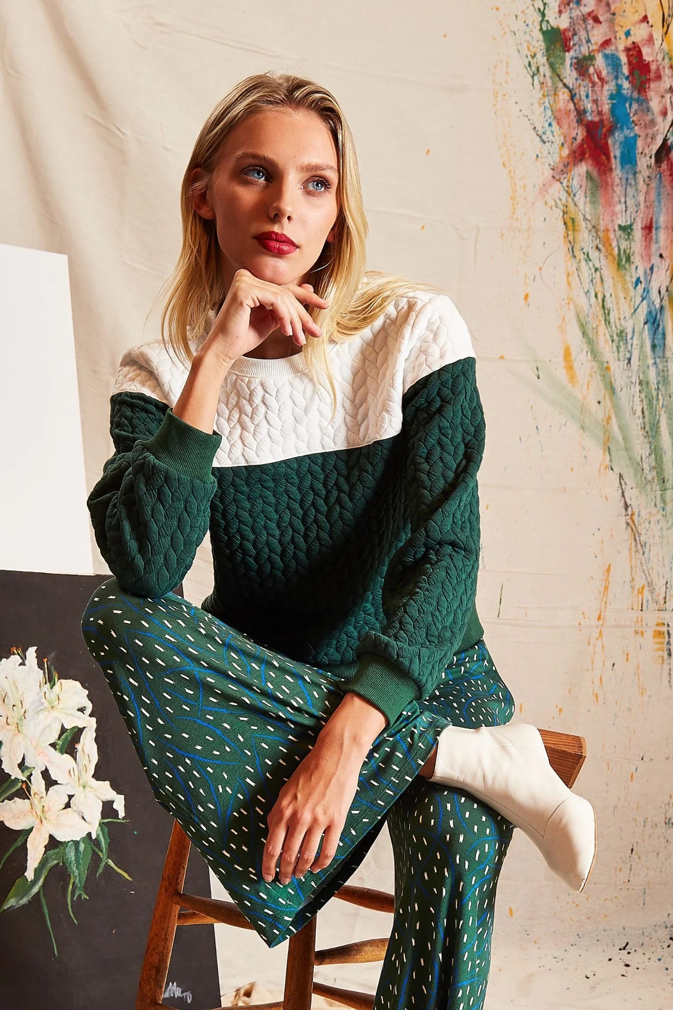 Jan 2 Colour Sweatshirt - Green and White Sweatshirts 8 Green/White 8 / Green/White 10 / Green/White 12 / Green/White 14 / Green/White 16 / Green/White