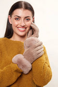 Louche Emer Faux Suede And Fur Cuffed Touch Screen Gloves - Stone gloves Stone Stone