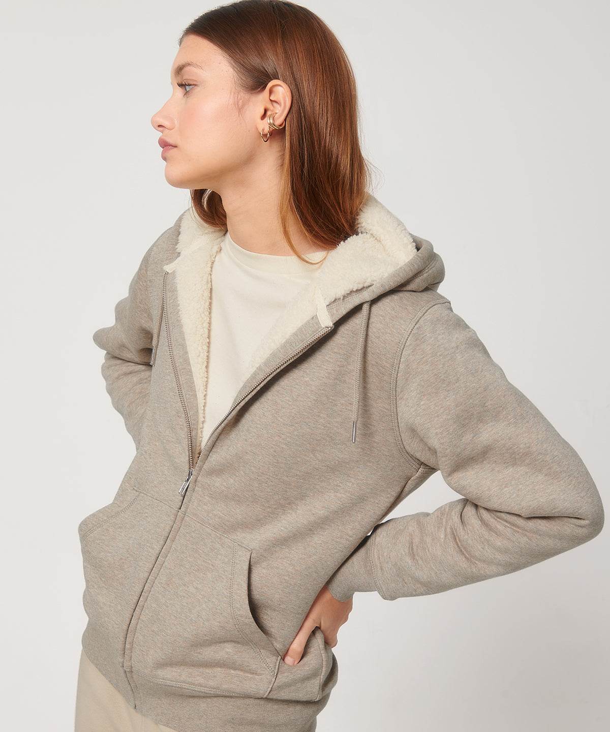 Organic Sherpa Zipped Hooded Sweatshirt: Unisex - - High-Quality </p>