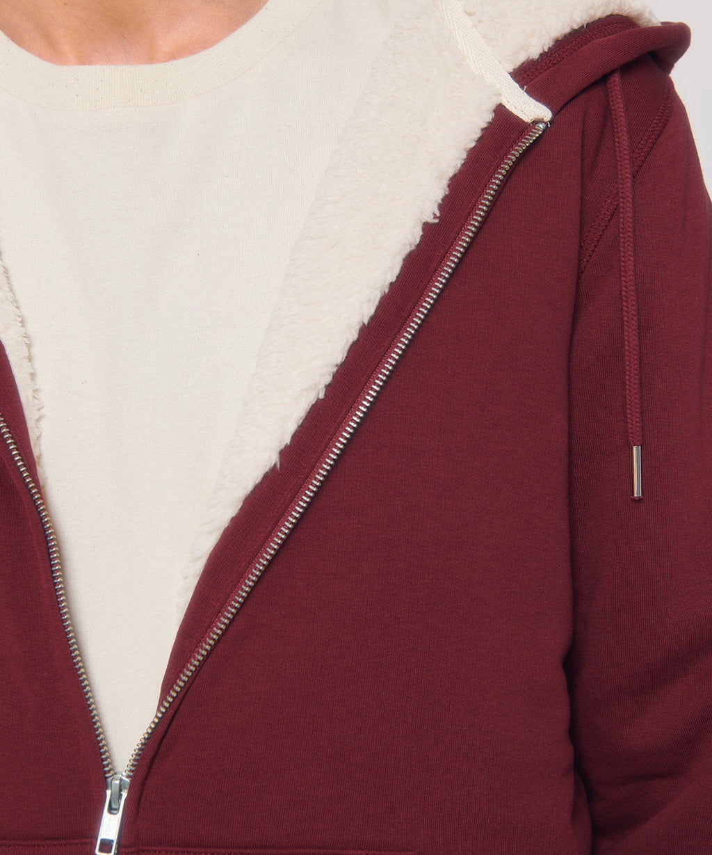 Organic Sherpa Zipped Hooded Sweatshirt: Unisex - - High-Quality </p>