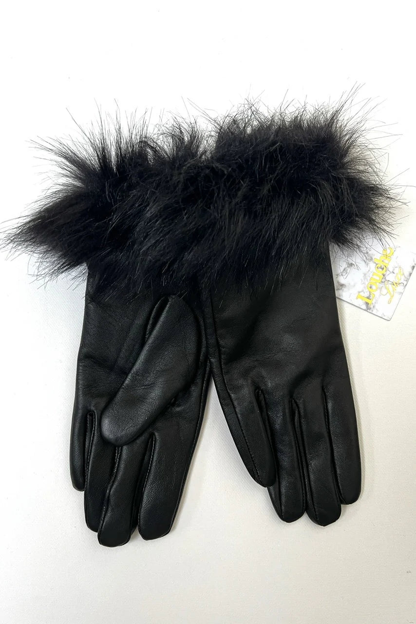 Isla Black Leather Cuffed Faux Fur Gloves gloves XS/S XS/S M/L