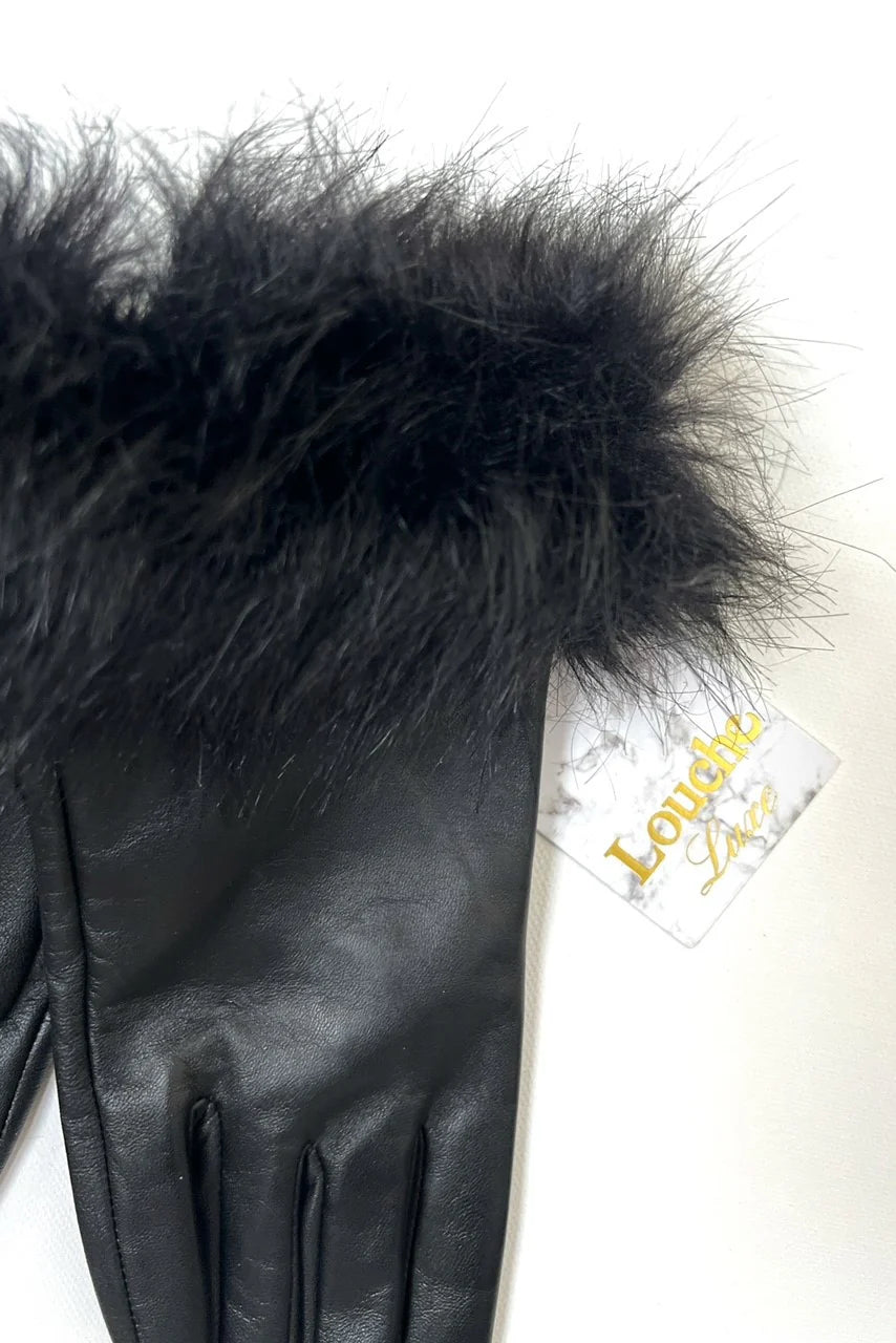 Isla Black Leather Cuffed Faux Fur Gloves gloves XS/S XS/S M/L