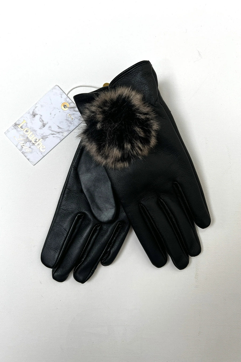 Dashlyn Grey Faux Fur Bobble Leather Gloves gloves XS/S XS/S M/L