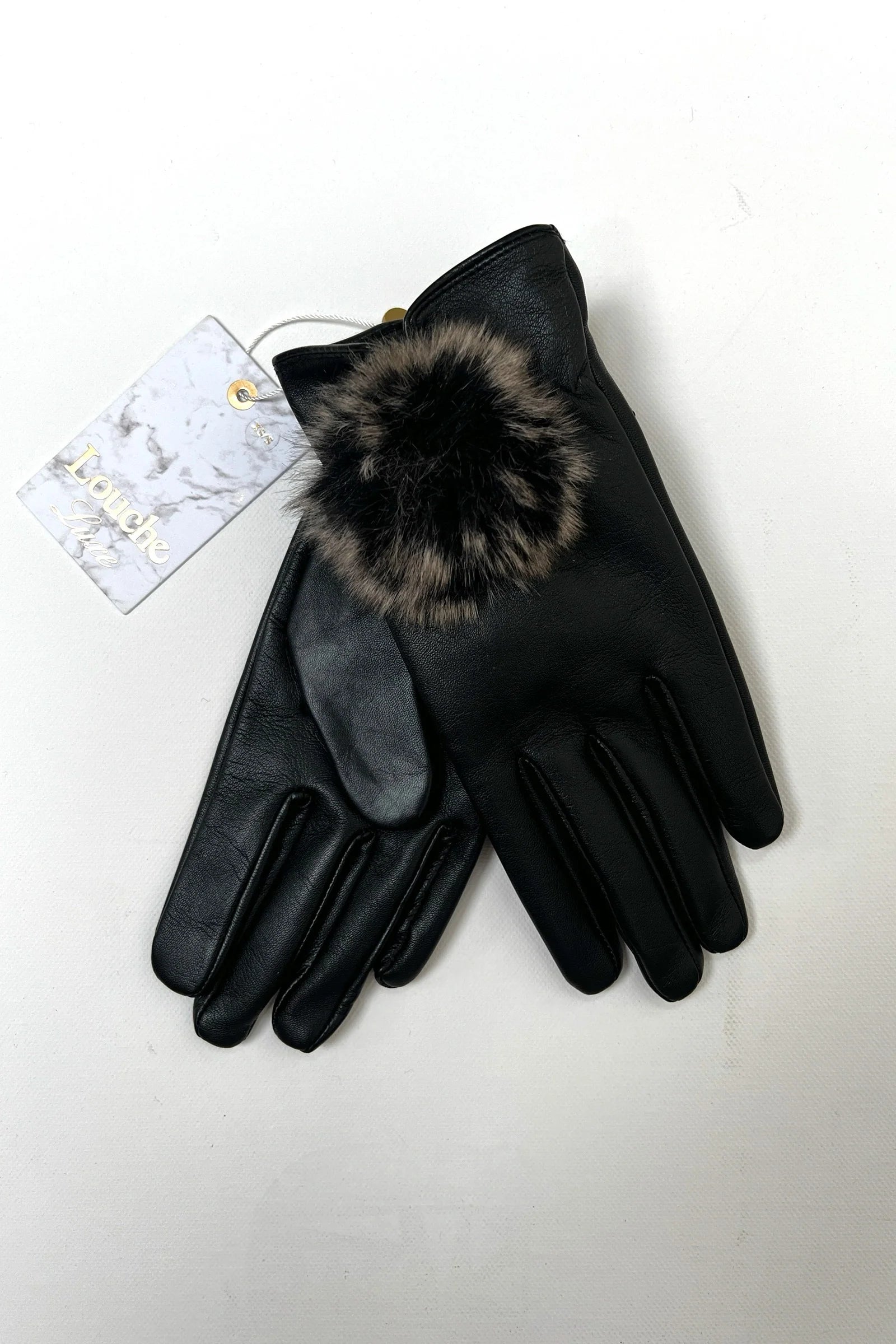 Dashlyn Grey Faux Fur Bobble Leather Gloves gloves XS/S XS/S M/L