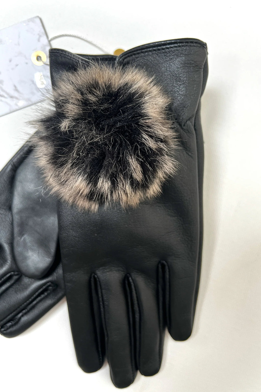 Dashlyn Grey Faux Fur Bobble Leather Gloves gloves XS/S XS/S M/L
