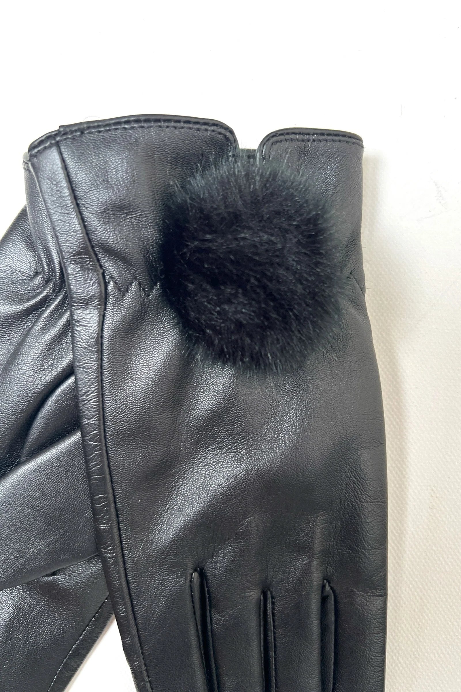 Dashlyn Black Faux Fur Bobble Leather Gloves gloves XS/S XS/S M/L