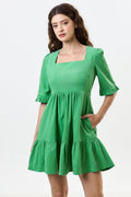 Sassa Lightweight Baby Cord Tiered Mini Dress - Green Dresses 8 8 10 12 14 16
